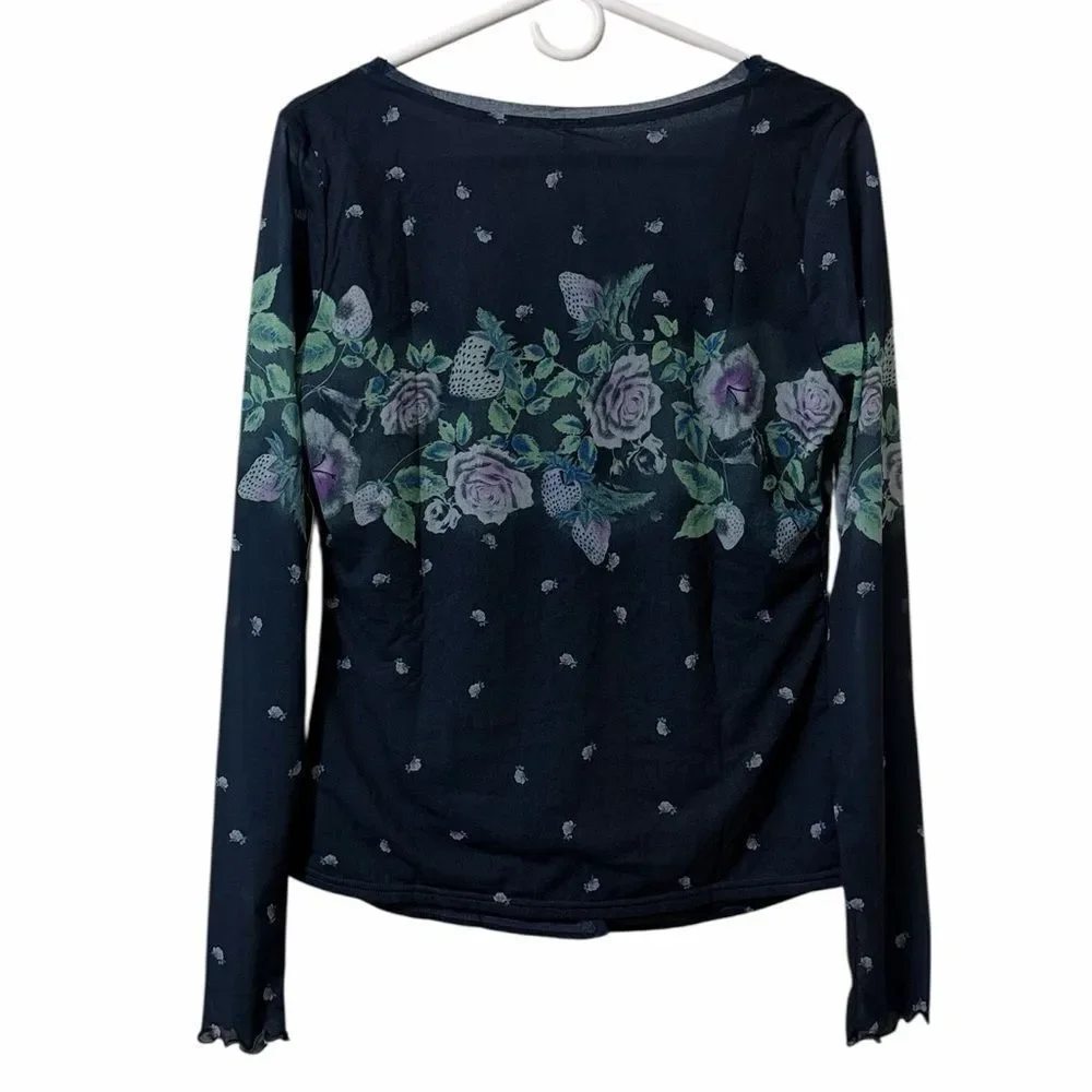 Free people Blue Floral Print Button Down Sheer/Mesh(Size Small)